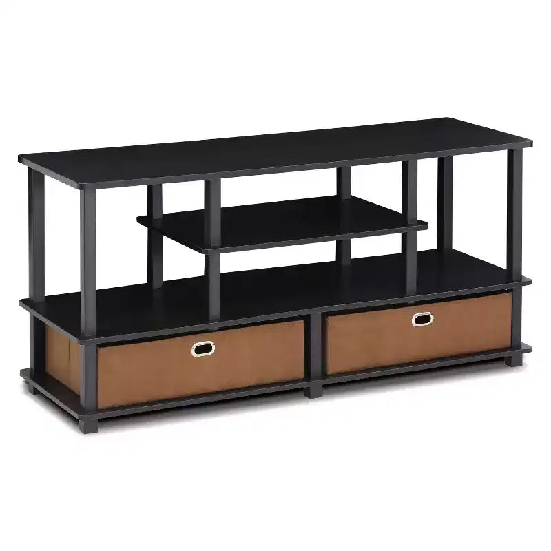 Furinno 4-Tier Large TV Stand for TVs up to 55 TV Console Table w/Open Bookcase Shelves & 2 Storage Drawers