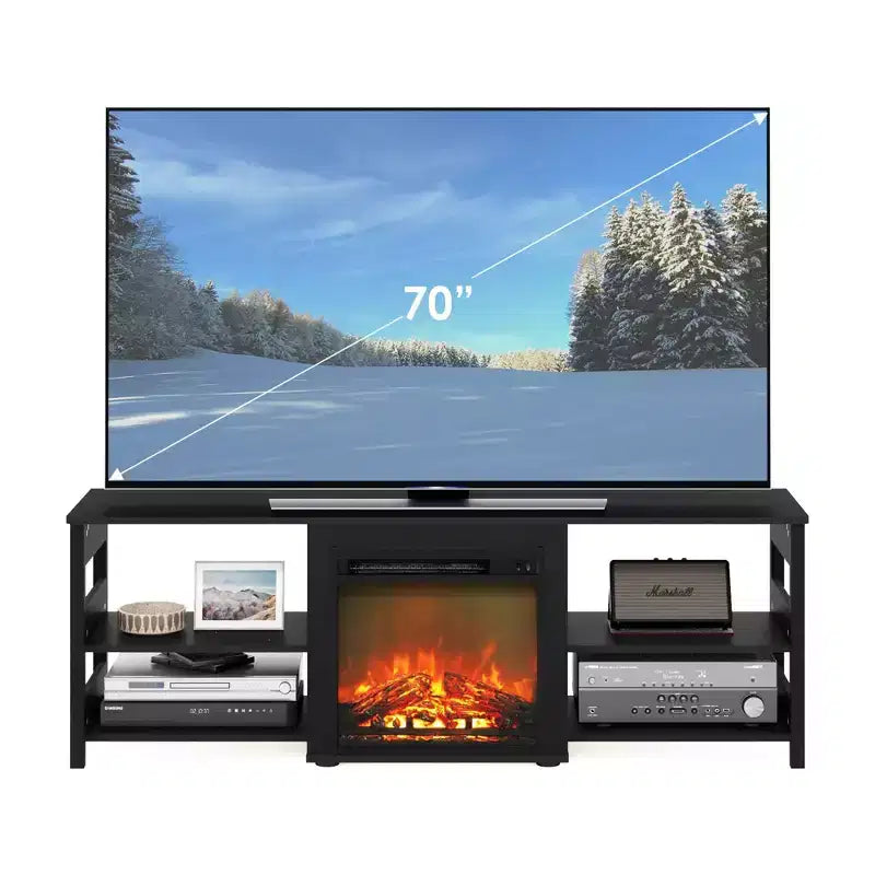 Furinno Classic Fireplace TV Stand Entertainment Console Media Center W/18 Electric Fireplace for TVs up to 70,Americano