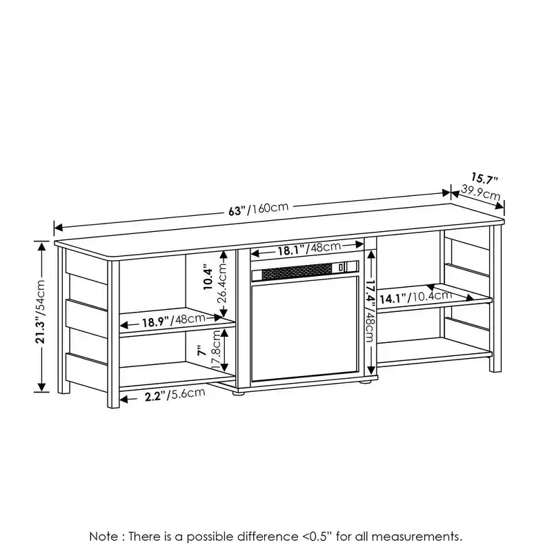 Furinno Classic Fireplace TV Stand Entertainment Console Media Center W/18 Electric Fireplace for TVs up to 70,Americano