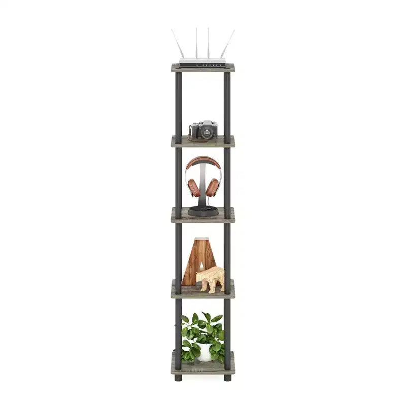 Furinno 5-Tier Corner Square Bookshelf Anti-Tipping Display Rack Shelf for Bathroom&Closet&Home Office&Living Room&Kitchen,French Oak/Black