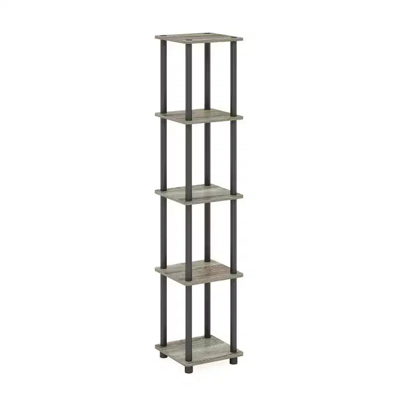 Furinno 5-Tier Corner Square Bookshelf Anti-Tipping Display Rack Shelf for Bathroom&Closet&Home Office&Living Room&Kitchen,French Oak/Black