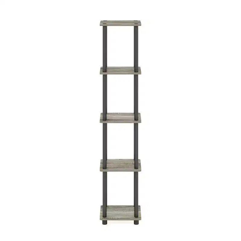Furinno 5-Tier Corner Square Bookshelf Anti-Tipping Display Rack Shelf for Bathroom&Closet&Home Office&Living Room&Kitchen,French Oak/Black