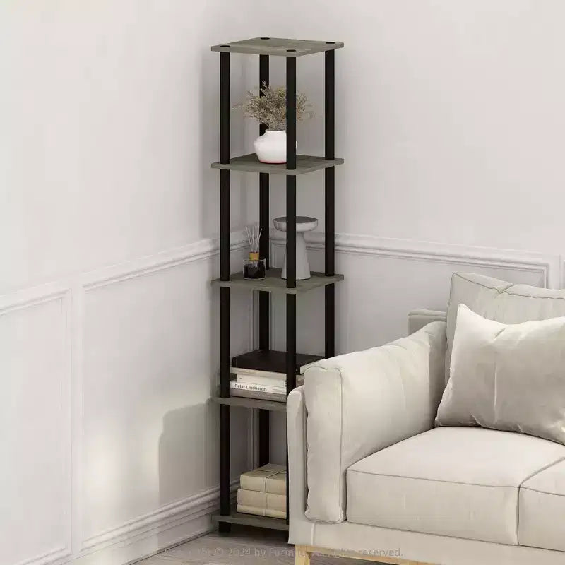 Furinno 5-Tier Corner Square Bookshelf Anti-Tipping Display Rack Shelf for Bathroom&Closet&Home Office&Living Room&Kitchen,French Oak/Black