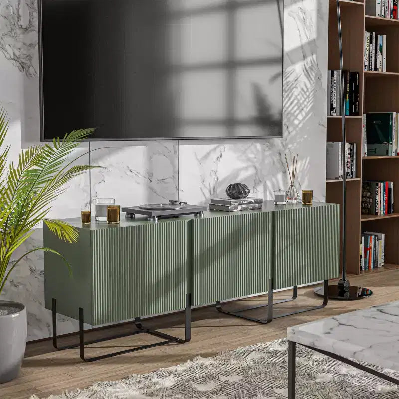 24/7 Shop At Home Forast Modern 3 Door Storage TV Stand for TVs up to 65