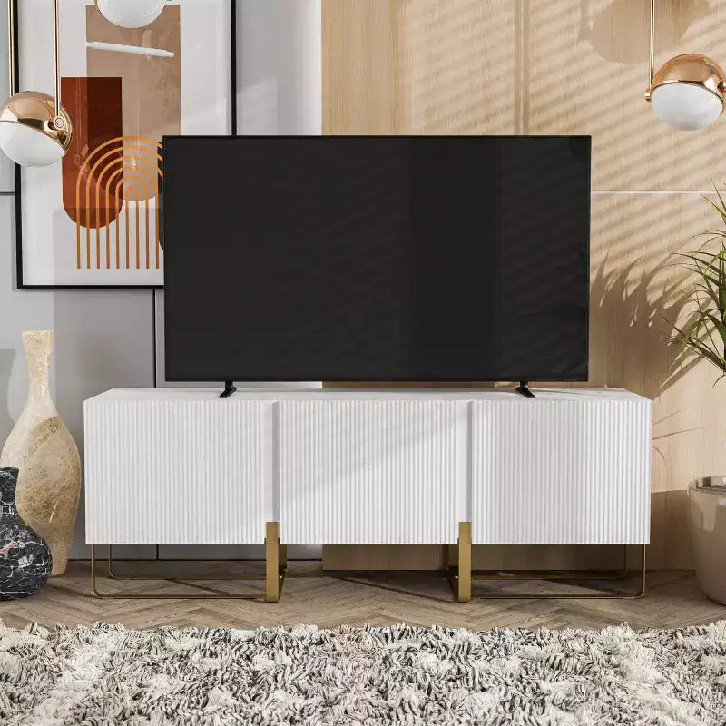24/7 Shop At Home Forast Modern 3 Door Storage TV Stand for TVs up to 65
