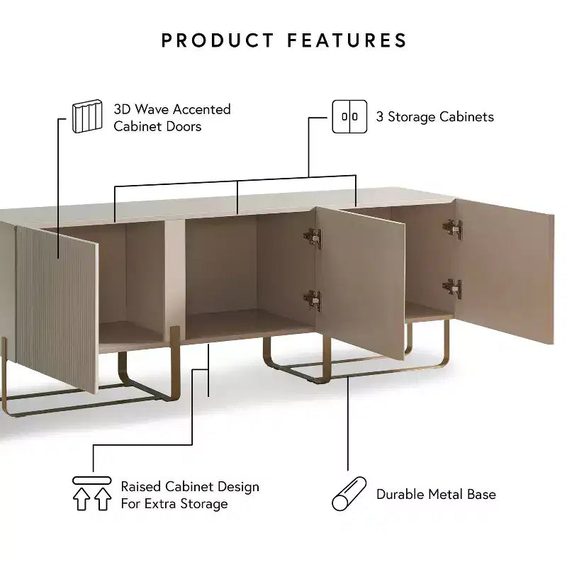 24/7 Shop At Home Forast Modern 3 Door Storage TV Stand for TVs up to 65