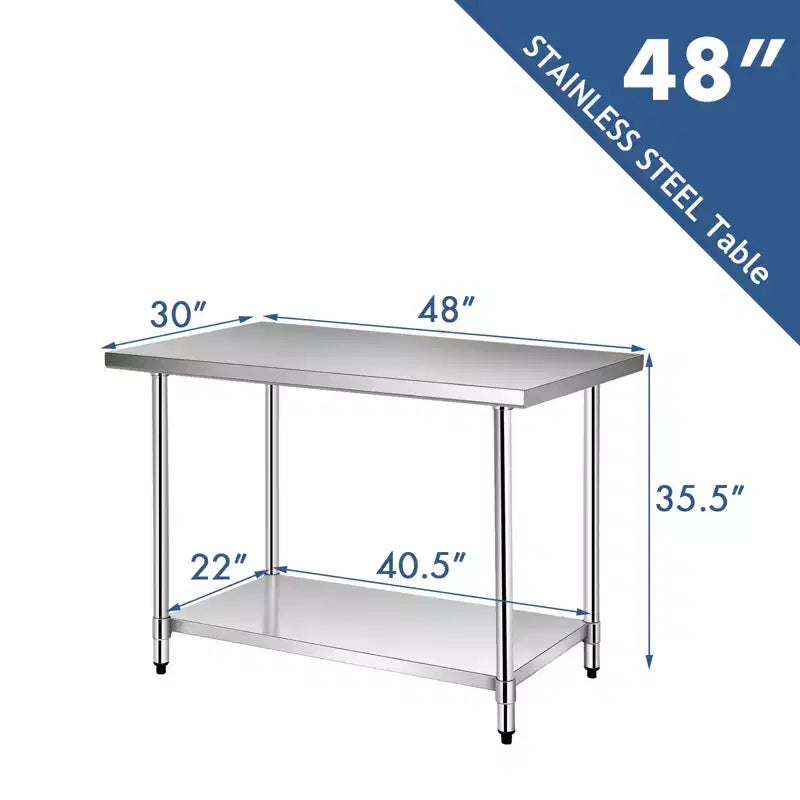 Costway 30 x 48 Commercial Kitchen Table Stainless Steel Food Prep & Work Table Silver