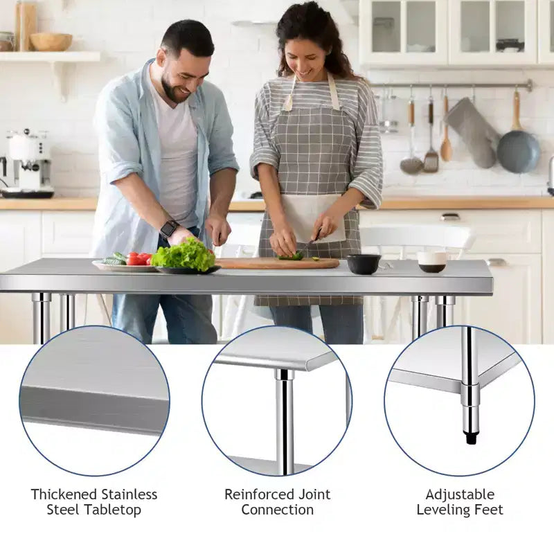 Costway 30 x 48 Commercial Kitchen Table Stainless Steel Food Prep & Work Table Silver
