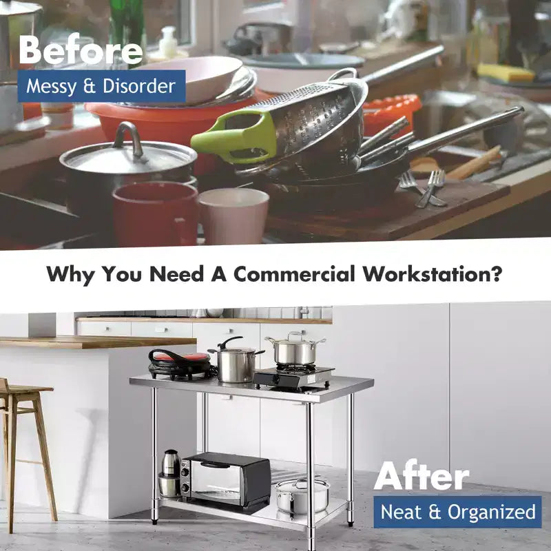 Costway 30 x 48 Commercial Kitchen Table Stainless Steel Food Prep & Work Table Silver