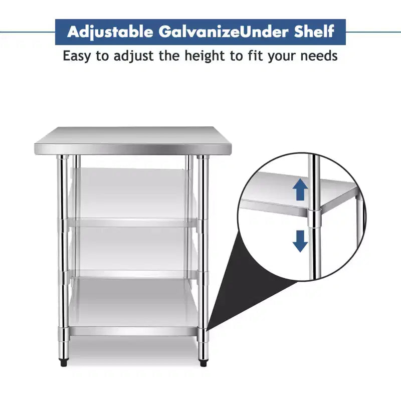 Costway 30 x 48 Commercial Kitchen Table Stainless Steel Food Prep & Work Table Silver
