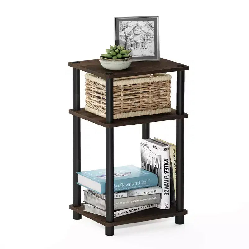 Furinno 3-Tier Reversible Sofa Side End Table W/Open Storage Shelf,Walnut