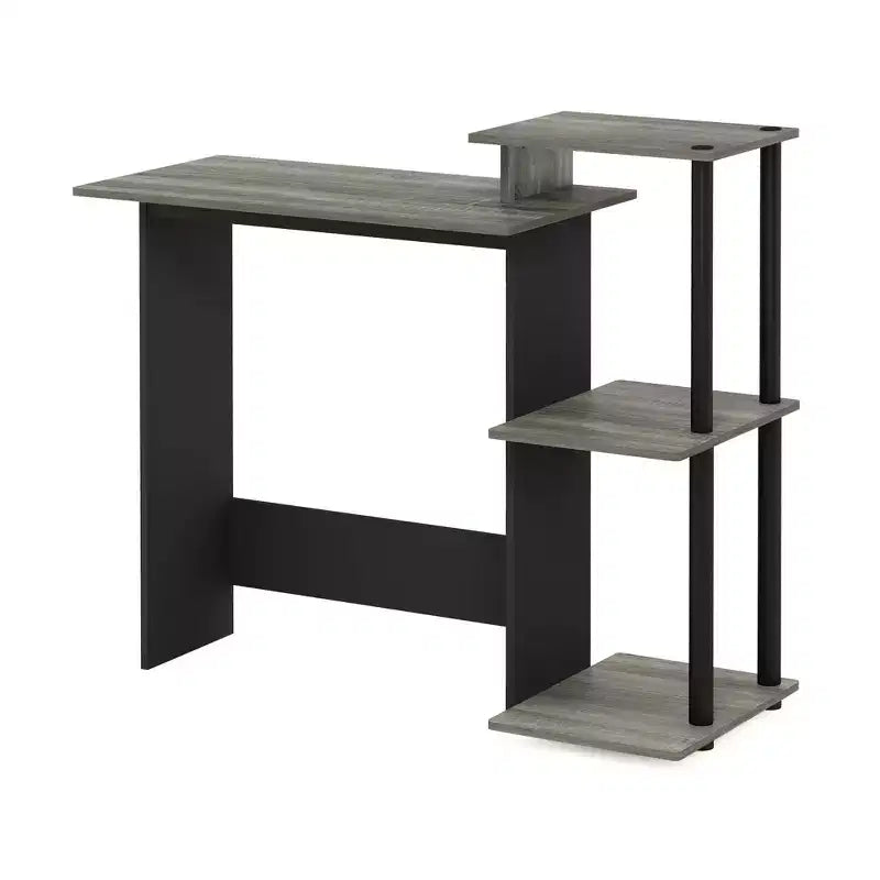Bureau informatique moderne Table d'écriture pour bureau à domicile Poste de travail pour ordinateur portable avec support CPU et étagère de rangement ouverte, Chêne Gris/Noir