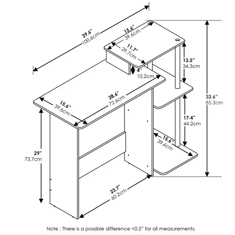 Bureau informatique moderne Table d'écriture pour bureau à domicile Poste de travail pour ordinateur portable avec support CPU et étagère de rangement ouverte, Chêne Gris/Noir