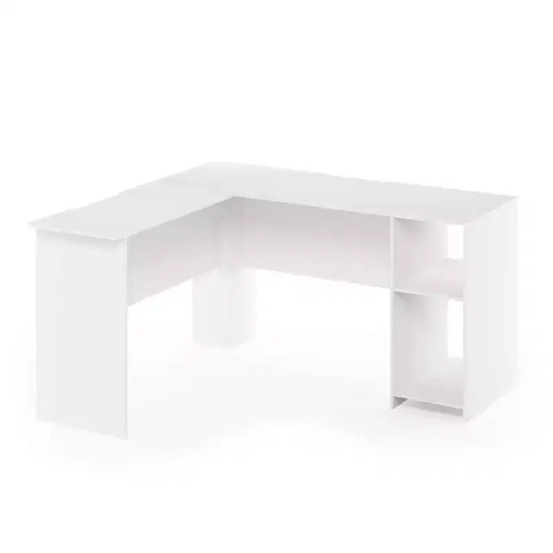 Furinno L-Shaped Computer Desk Study Gaming Table Corner Workstation with Open Bookshelves,White