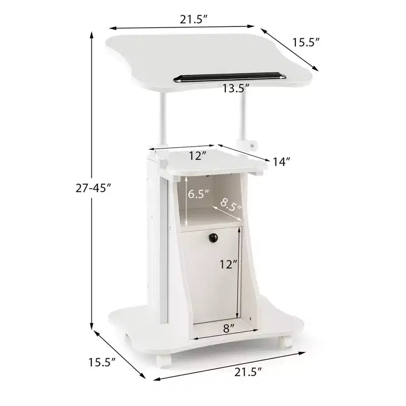 Costway Mobile Podium Stand Office Laptop Cart with Storage Adjustable Height White/Black