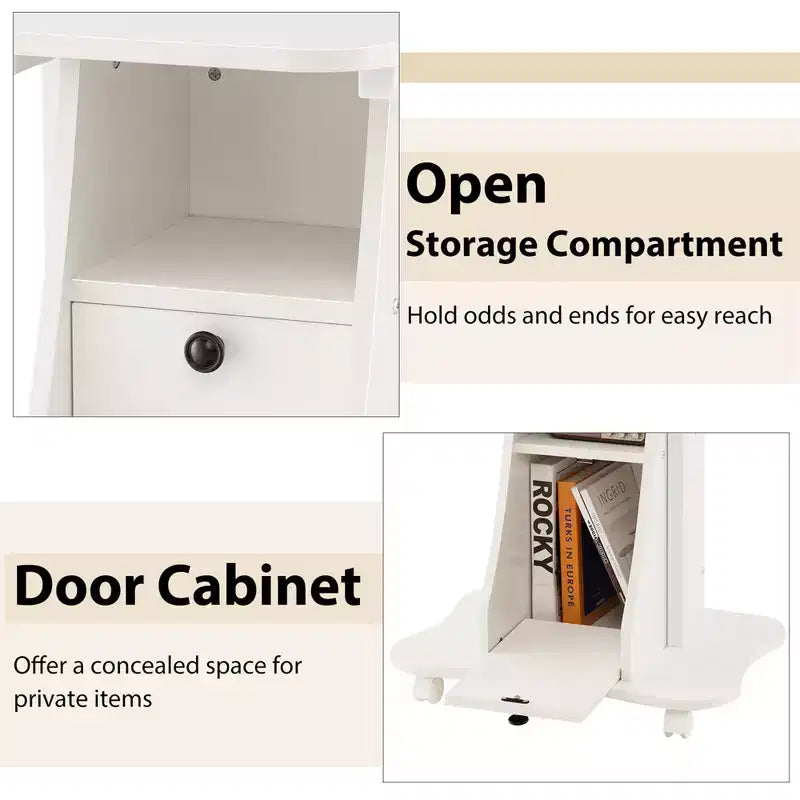 Costway Mobile Podium Stand Office Laptop Cart with Storage Adjustable Height White/Black