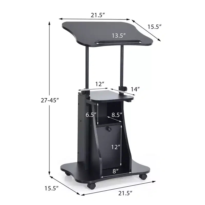Costway Mobile Podium Stand Office Laptop Cart with Storage Adjustable Height White/Black