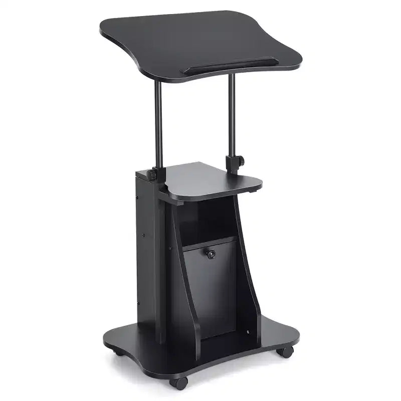Costway Mobile Podium Stand Office Laptop Cart with Storage Adjustable Height White/Black