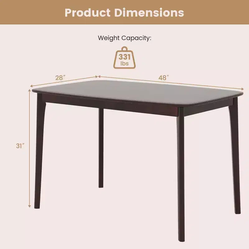 Costway 48 Wooden Dining Table Rectangular Farmhouse Kitchen with Solid Rubber Wood Legs Cherry/Natural