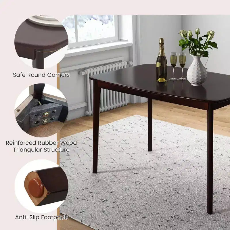 Costway 48 Wooden Dining Table Rectangular Farmhouse Kitchen with Solid Rubber Wood Legs Cherry/Natural