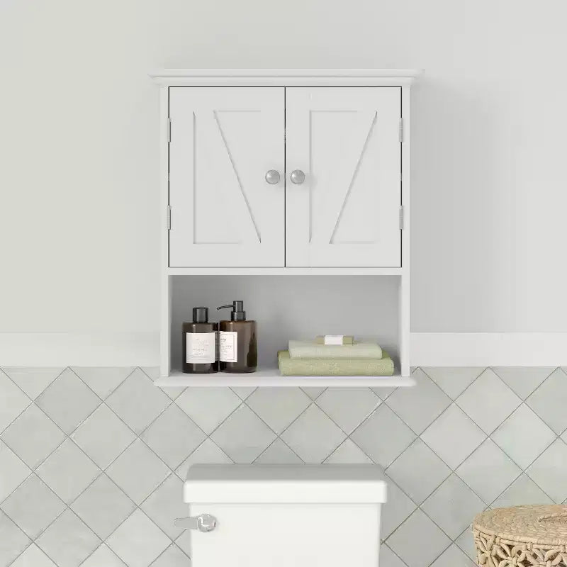 Merrick Lane Wall Mounted Bathroom Medicine Cabinet with Adjustable Cabinet Shelf, Lower Open Shelf, and Magnetic Closure Doors