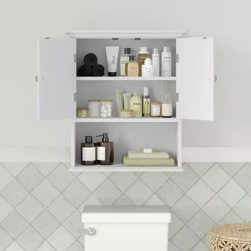 Merrick Lane Wall Mounted Bathroom Medicine Cabinet with Adjustable Cabinet Shelf, Lower Open Shelf, and Magnetic Closure Doors