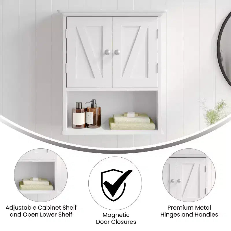 Merrick Lane Wall Mounted Bathroom Medicine Cabinet with Adjustable Cabinet Shelf, Lower Open Shelf, and Magnetic Closure Doors