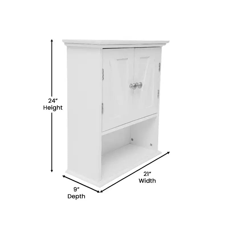 Merrick Lane Wall Mounted Bathroom Medicine Cabinet with Adjustable Cabinet Shelf, Lower Open Shelf, and Magnetic Closure Doors