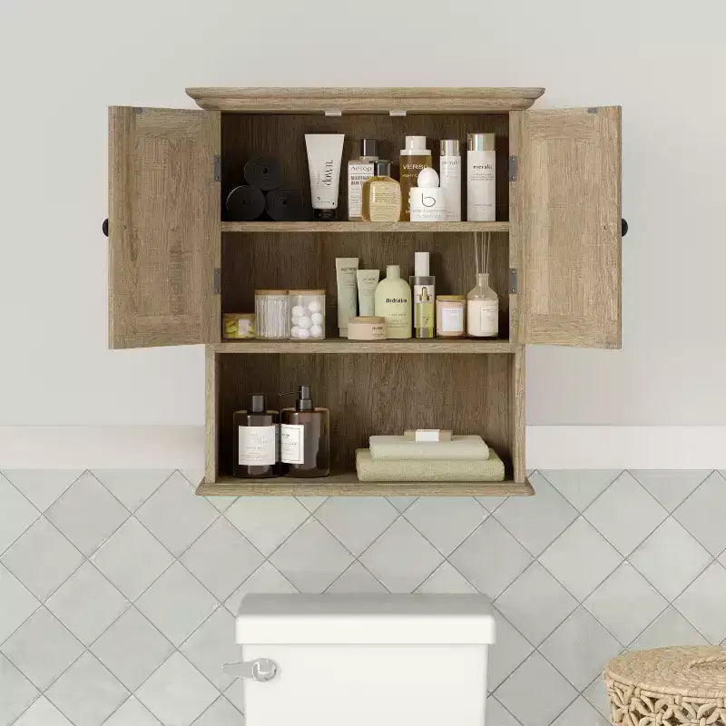 Merrick Lane Wall Mounted Bathroom Medicine Cabinet with Adjustable Cabinet Shelf, Lower Open Shelf, and Magnetic Closure Doors