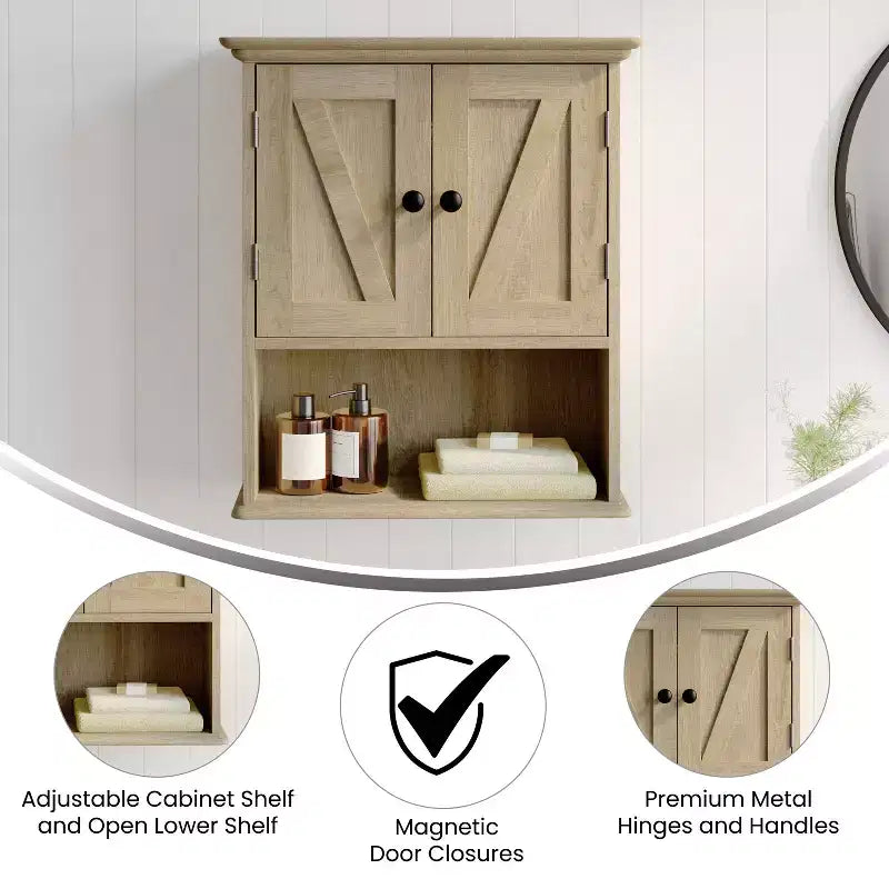 Merrick Lane Wall Mounted Bathroom Medicine Cabinet with Adjustable Cabinet Shelf, Lower Open Shelf, and Magnetic Closure Doors
