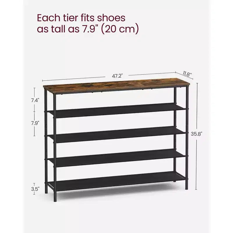 VASAGLE Shoe Rack, 5 Tier Shoe Storage Rack for 20-24 Pairs of Shoes, Shoe Organizer with 4 Fabric Shelves and Wooden Top Rustic Brown and Black