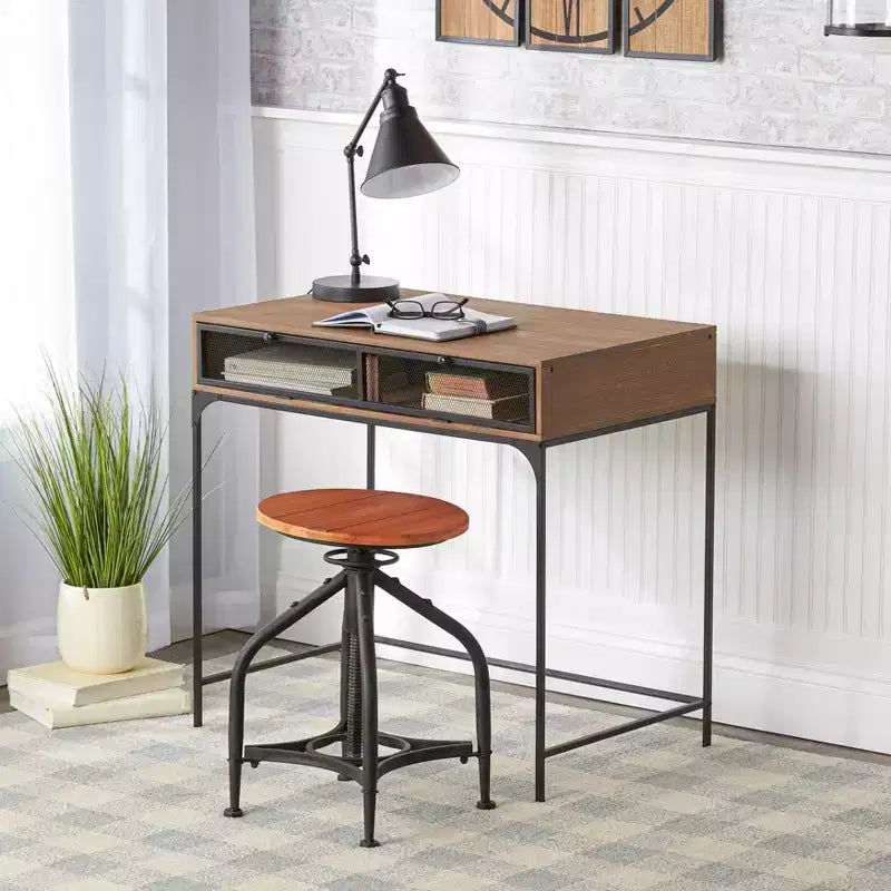 The Lakeside Collection Industrial Farmhouse Style Desk with Storage