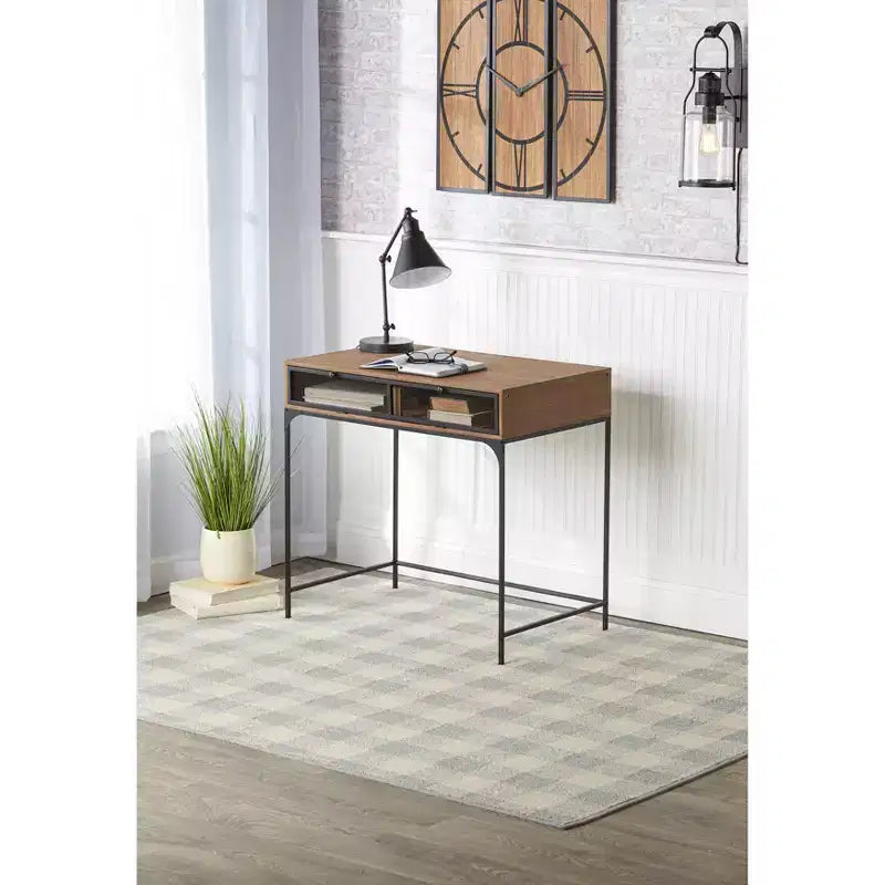 The Lakeside Collection Industrial Farmhouse Style Desk with Storage