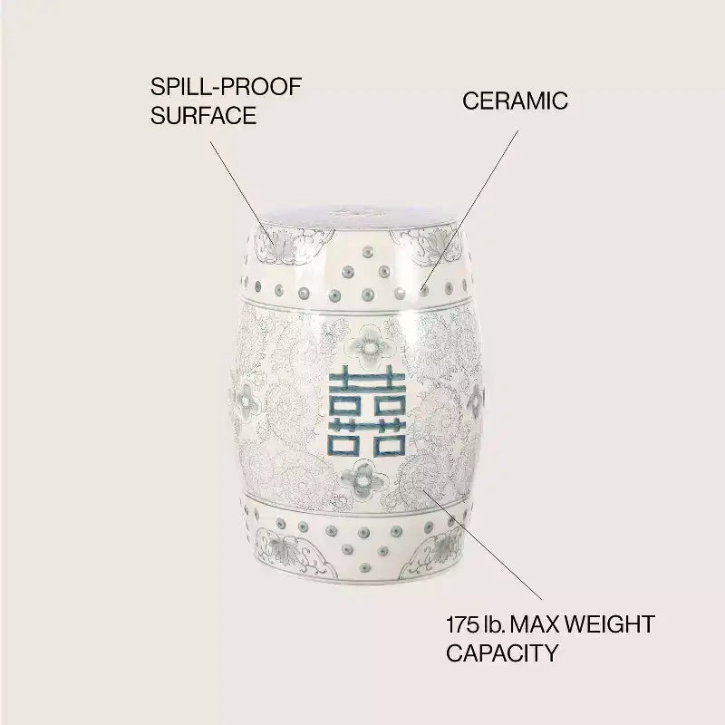JONATHAN Y Double Happiness 18 Chinoiserie Ceramic Drum Garden Stool/Accent Table