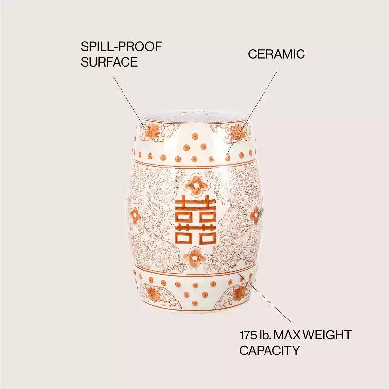 JONATHAN Y Double Happiness 18 Chinoiserie Ceramic Drum Garden Stool/Accent Table