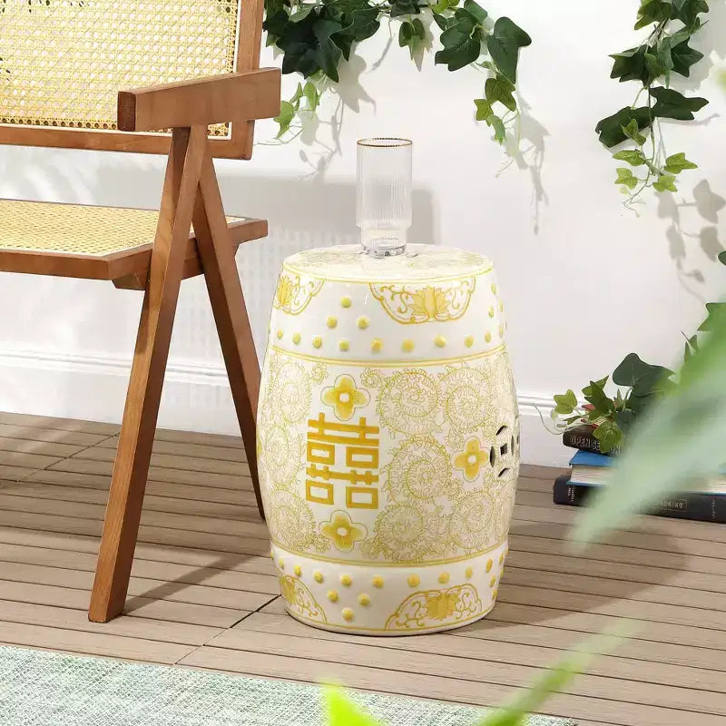 JONATHAN Y Double Happiness 18 Chinoiserie Ceramic Drum Garden Stool/Accent Table