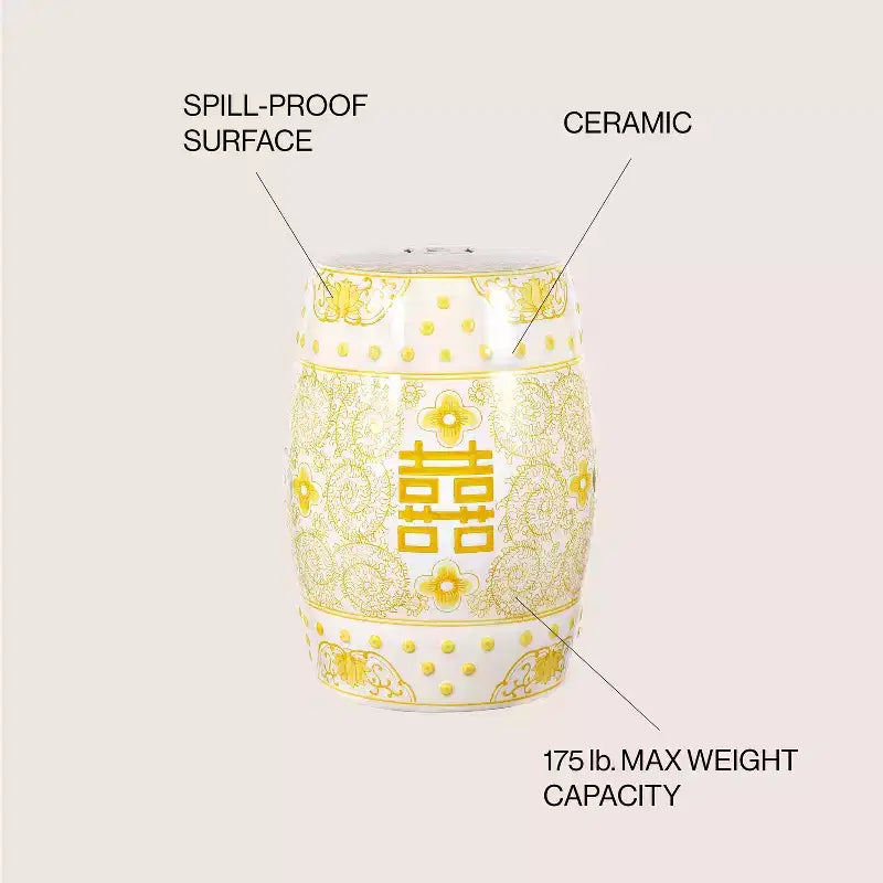 JONATHAN Y Double Happiness 18 Chinoiserie Ceramic Drum Garden Stool/Accent Table