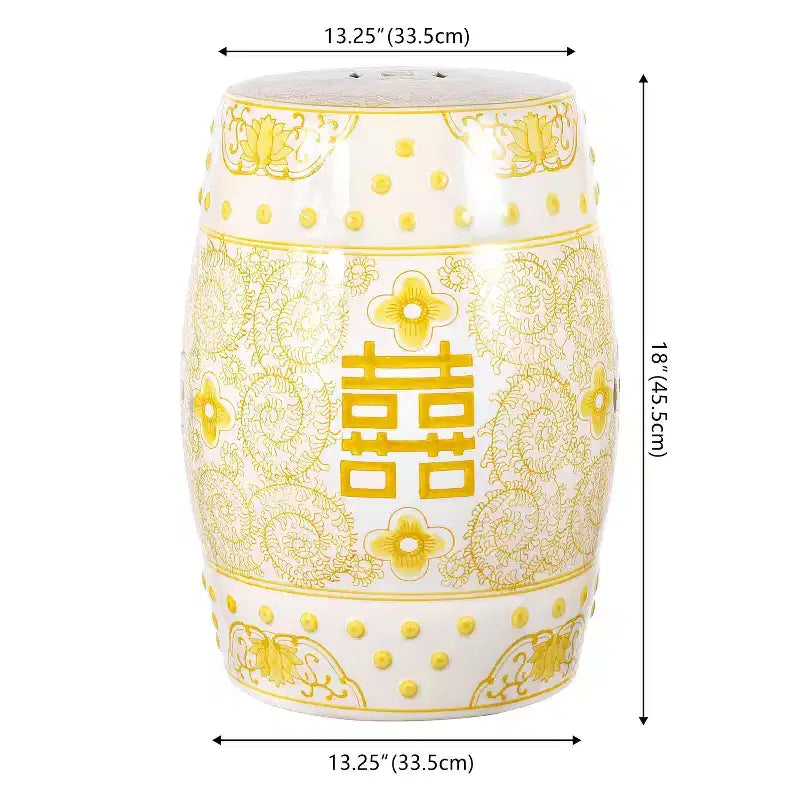 JONATHAN Y Double Happiness 18 Chinoiserie Ceramic Drum Garden Stool/Accent Table