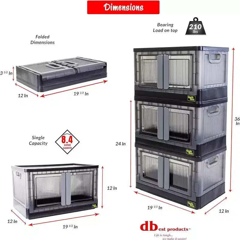 dbest products Quik Box Bacs de rangement empilables avec portes Organisateur pliable et conteneur pliable - 31,8 L