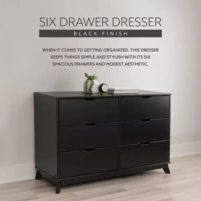 Pensy Solid Wood Mid-Century Modern 6 Drawer Dresser - Powell
