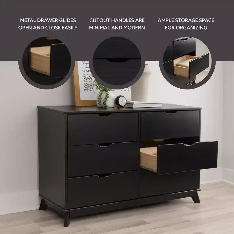 Pensy Solid Wood Mid-Century Modern 6 Drawer Dresser - Powell
