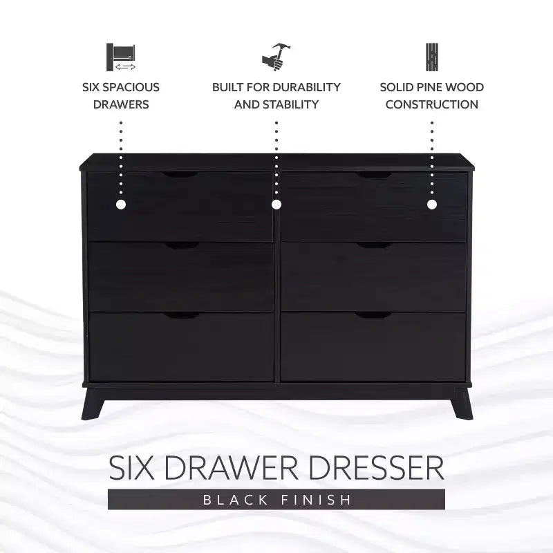 Pensy Solid Wood Mid-Century Modern 6 Drawer Dresser - Powell