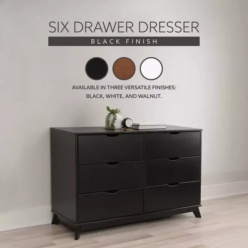 Pensy Solid Wood Mid-Century Modern 6 Drawer Dresser - Powell
