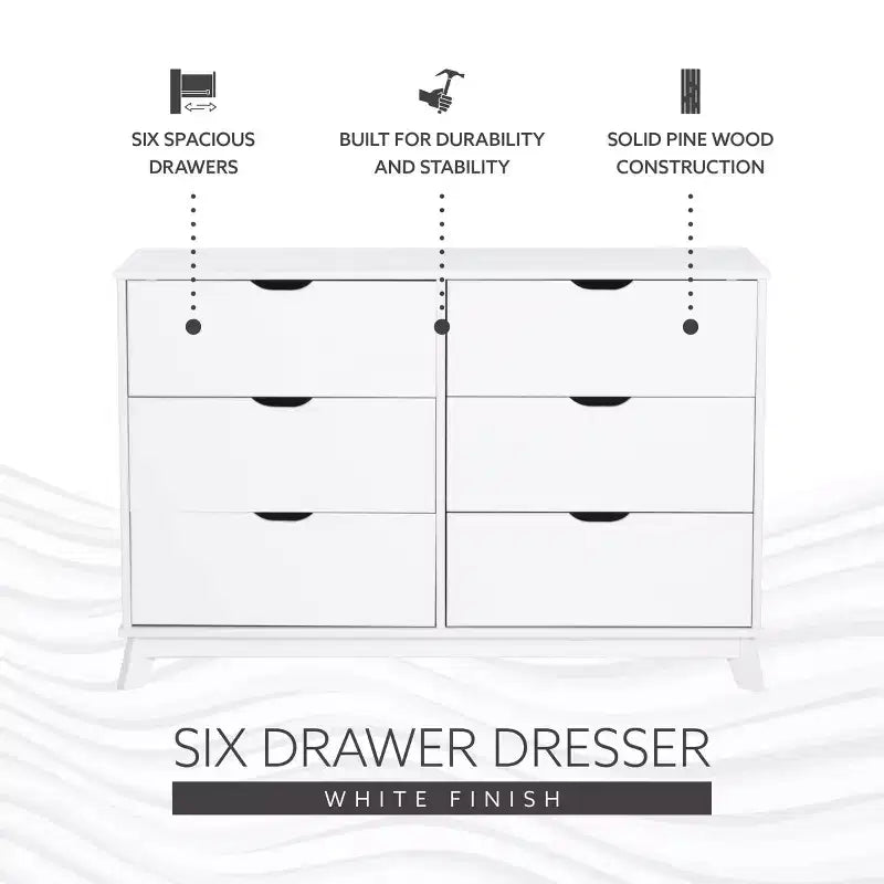 Pensy Solid Wood Mid-Century Modern 6 Drawer Dresser - Powell