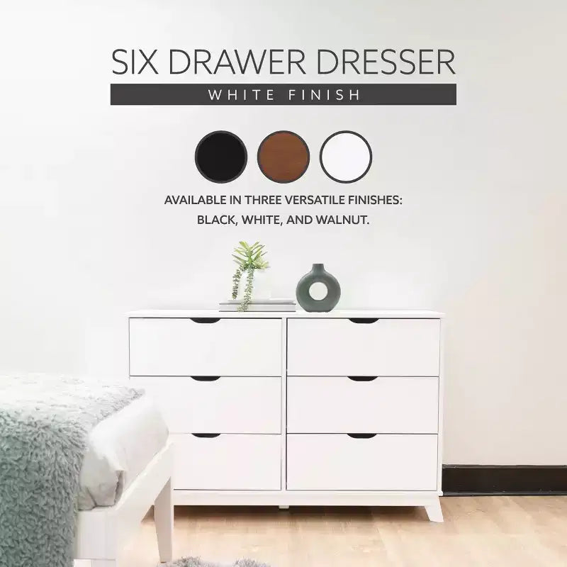Pensy Solid Wood Mid-Century Modern 6 Drawer Dresser - Powell
