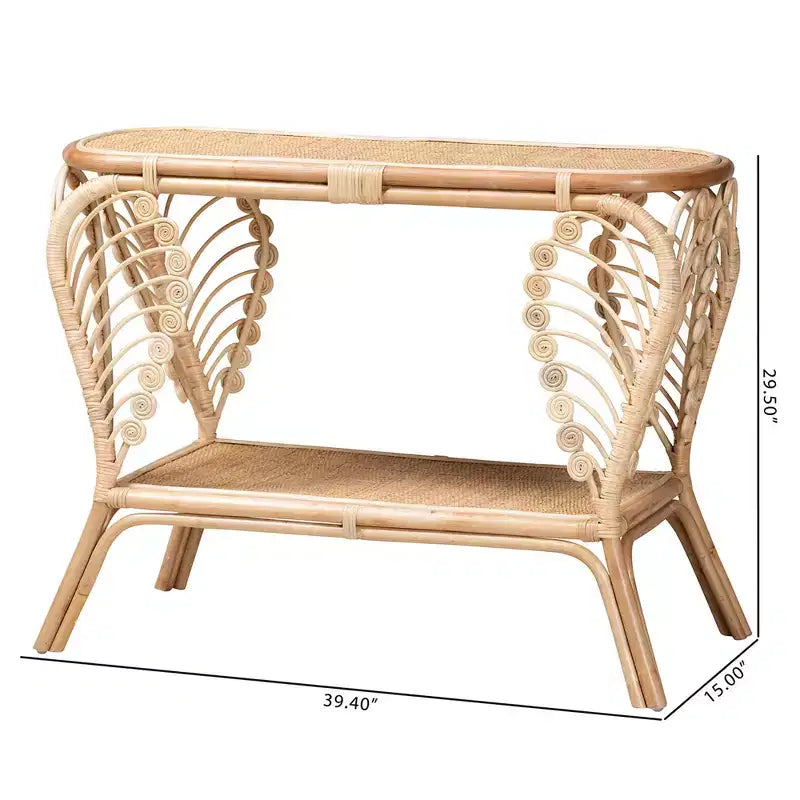 bali & pari Bastet Modern Bohemian Natural Brown Rattan 2-Tier Console Table