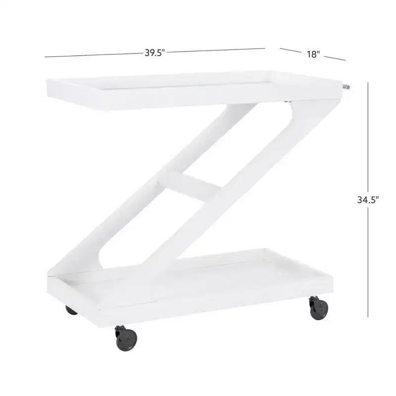 Jepperd Z-Shaped Solid Wood and Tempered Glass Top Rolling Bar Cart - Powell