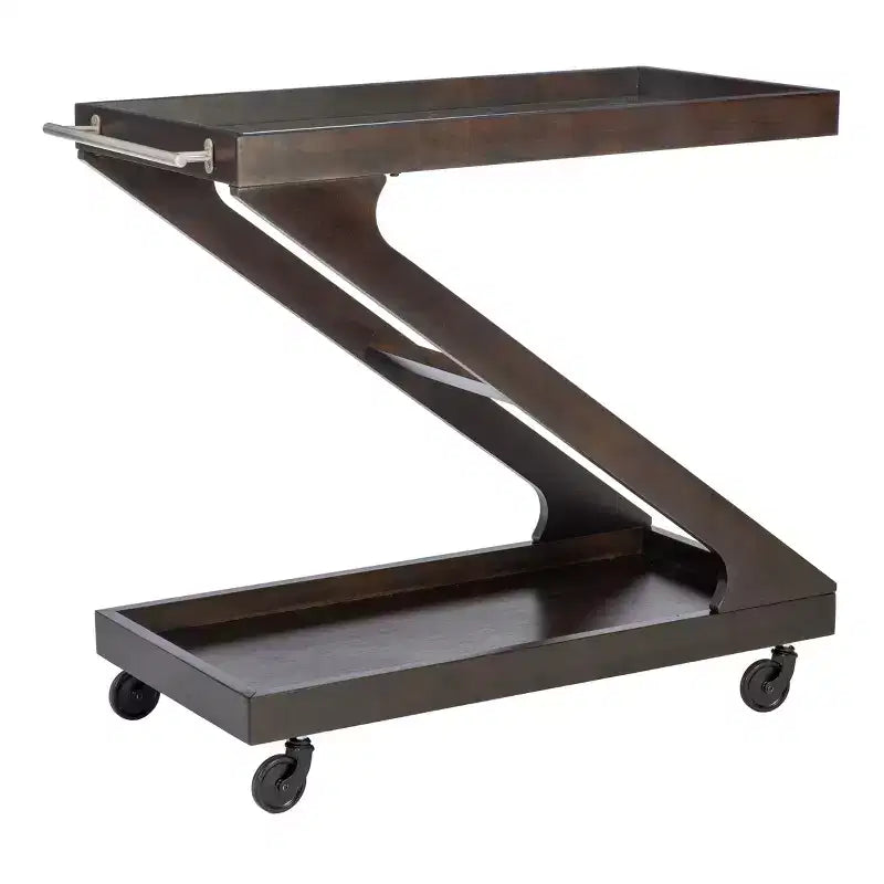 Jepperd Z-Shaped Solid Wood and Tempered Glass Top Rolling Bar Cart - Powell
