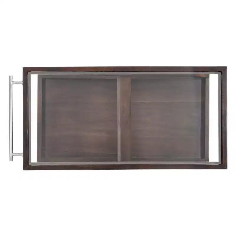 Jepperd Z-Shaped Solid Wood and Tempered Glass Top Rolling Bar Cart - Powell