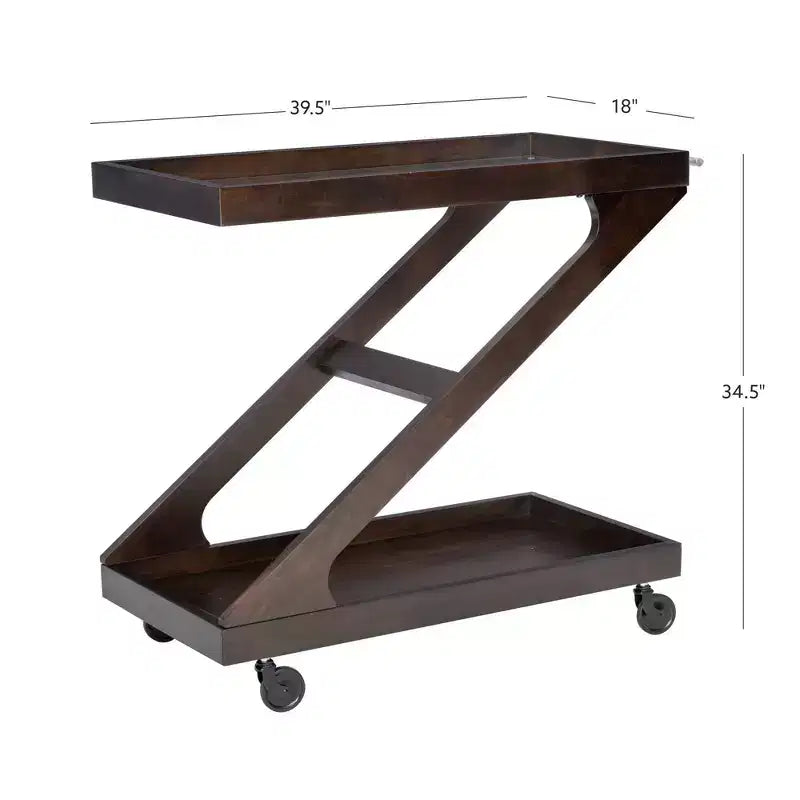 Jepperd Z-Shaped Solid Wood and Tempered Glass Top Rolling Bar Cart - Powell